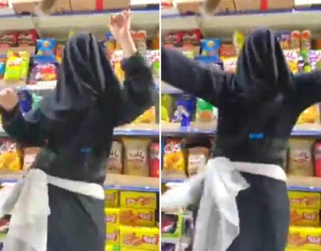 شاهد فتاة خليجية ترقص بالعباءة داخل سوبر ماركت وتثير الجدل عبر مواقع التواصل