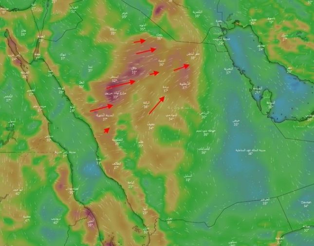 المسند: رياح مثيرة للغبار وهطول أمطار اليوم على هذه المناطق