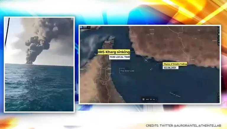 شاهد لحظة غرق أكبر سفينة دعم لوجيستي للجيش الإيراني بعد احتراقها في خليج عمان