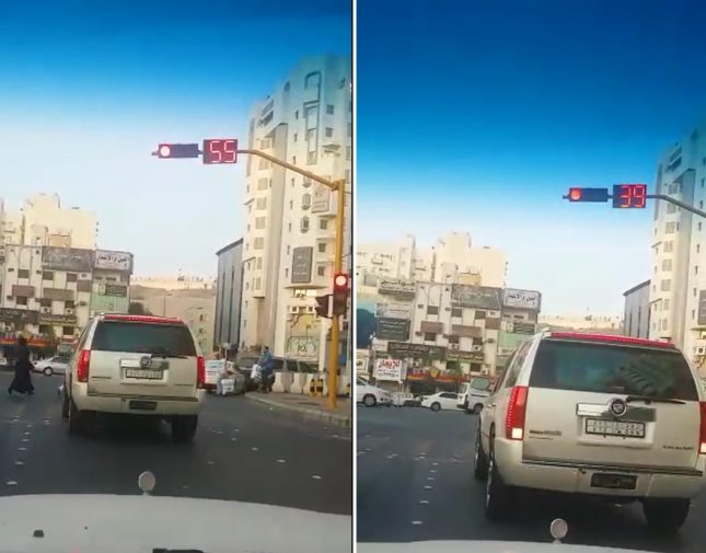 شاهد مواطن يوثق تصرف غريب من قائد سيارة أثناء توقفه عند إشارة المرور