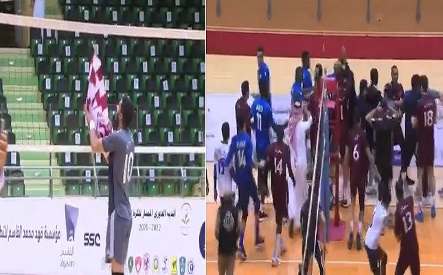 على طريقة البليهي.. شاهد لاعب الفيصلي يغرس راية فريقه على شبكة الهلال واشتباك بالأيدي بين الفريقين