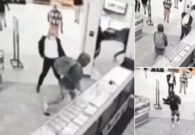 شاهد ردة فعل مالك محل مجوهرات لحظة تعرضه لهجوم مسلح من مجموعة لصوص في كاليفورنيا