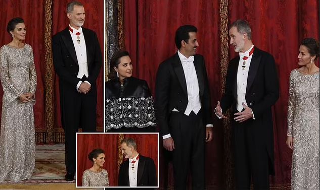 شاهد أمير قطر ⁧وحرمه يحضران حفل عشاء فخم أقامها ملك ⁧‫إسبانيا‬⁩ في مدريد على شرفهما
