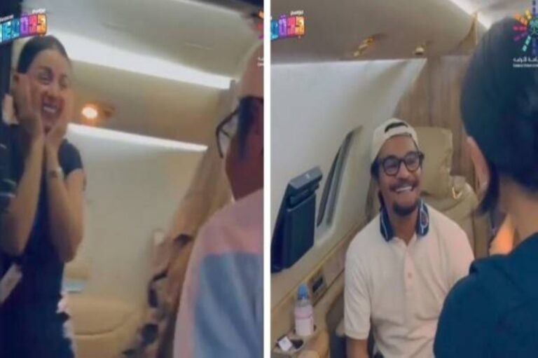 شاهد ردة فعل مضيفة طيران عندما تفاجأت بصعود الفنان رابح صقر للطائرة التي تعمل بها