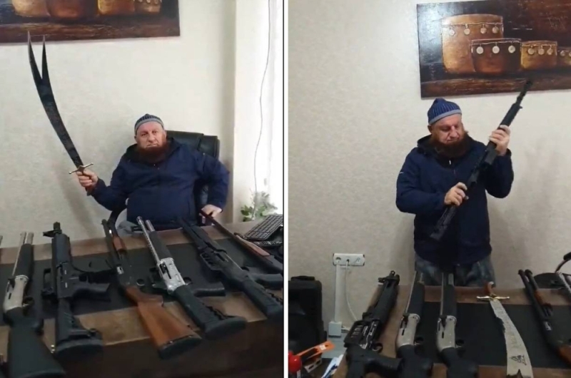 شاهد جدل على مواقع التواصل بسبب تركي يحمل سيفا وبحوزته ترسانة من الأسلحة النارية