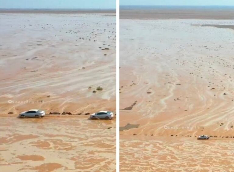 بعد هطول الأمطار الغزيرة.. شاهد جريان سيل وادي الخليج بمهد الذهب في المدينة