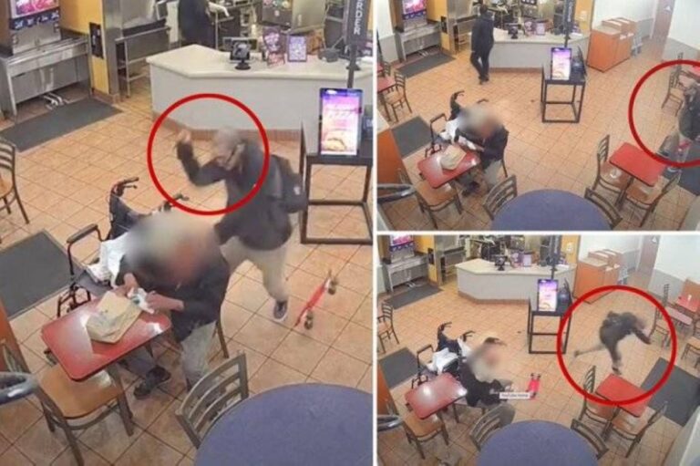 شاهد فيديو صادم لـ شخص يهاجم رجلا معاقا داخل مطعم في لوس أنجلوس ويطعنه مرتين في رقبته