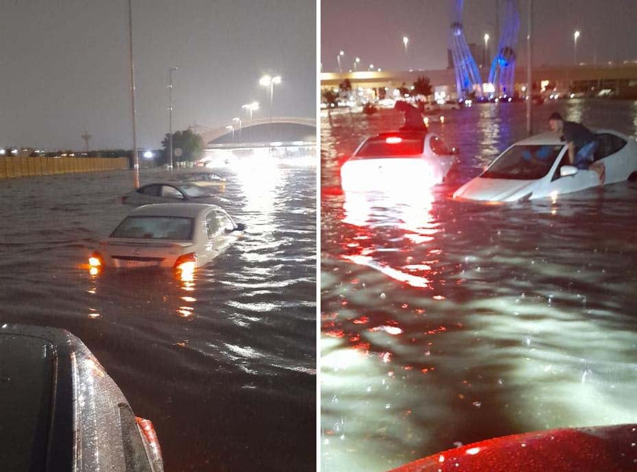 بعد هطول الأمطار الغزيرة.. شاهد غرق عدد من السيارات على طريق الملك فهد بحي البوادي في ⁧‫جدة