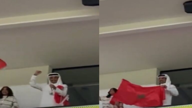 فيديو.. لحظة احتفال أمير قطر بتأهل المغرب التاريخي لدور الـ 16