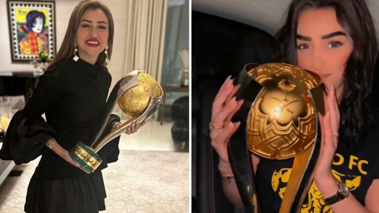 شاهد مشجعات الاتحاد يتسابقن على التصوير مع كأس السوبر