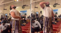شاهد شخص يؤذن بطريقة غريبة داخل أحد المساجد في لندن