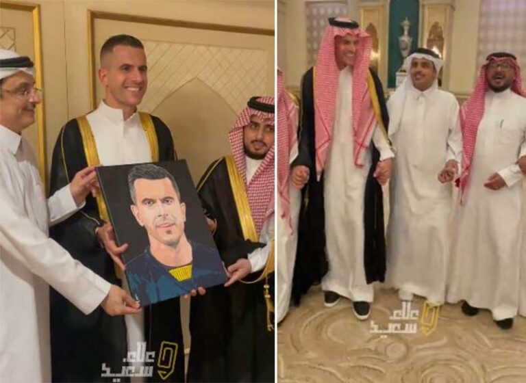 شاهد حارس الاتحاد يرتدي البشت ويرقص الخطوة الجنوبية في حفل زفاف ناصر القحطاني