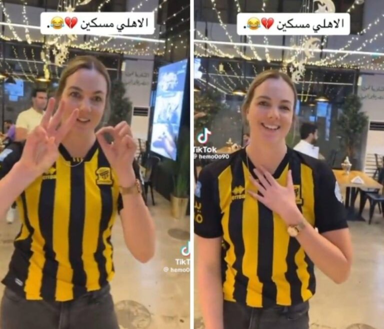 شاهد فتاة أجنبية حسناء تشجع الاتحاد وتسخر من الأهلي بهذه الطريقة