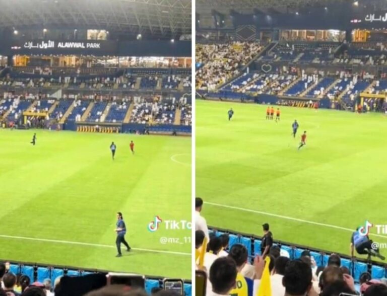 أثناء مباراة التعاون والنصر.. شاهد 3 من الجمهور يقتحمون ملعب الأول بارك وشرطة الرياض تتفاعل