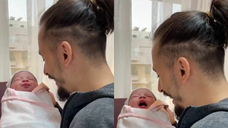 شاهد أب يردد نشيد نادي الاتحاد في أذن طفلته المولودة
