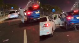 شاهد شاب يتعرض لحادث أليم أثناء سيره بين السيارات في اليوم الوطني