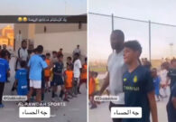 شاهد تجمهر الأطفال حول جونيور كريستيانو في الأحساء وحارسه الشخصي يتدخل