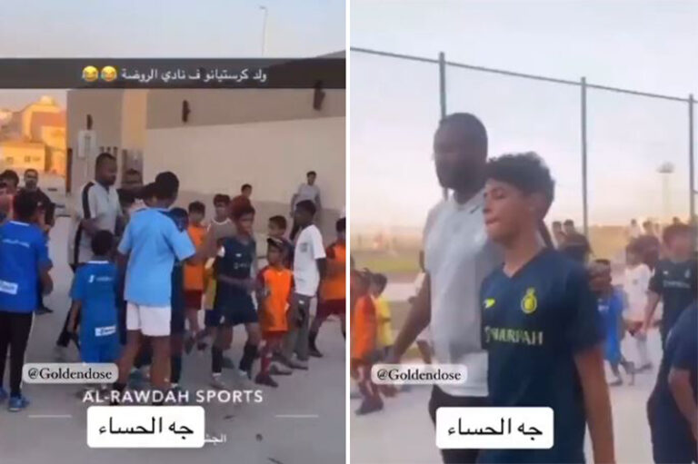 شاهد تجمهر الأطفال حول جونيور كريستيانو في الأحساء وحارسه الشخصي يتدخل