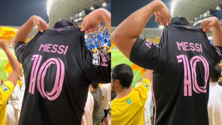 شاهد مشجع يرتدي قميص ميسي بين جماهير النصر ليستفزهم