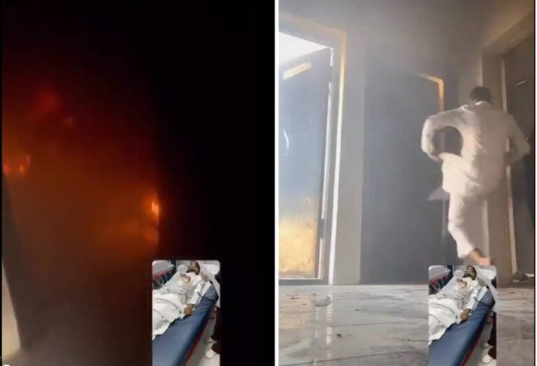 شاهد شاب سعودي ينقذ عائلة كاملة من حريق اندلع في منزلهم ويتعرض للإصابة