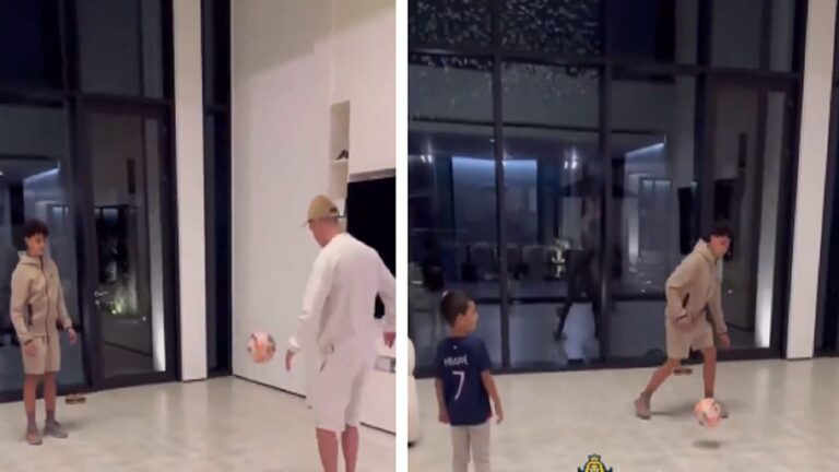 شاهد رونالدو يلعب الكرة مع أطفاله في المنزل