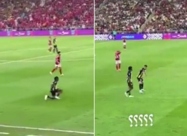 أثناء لقاء الأهلي المصري.. شاهد لاعب الاتحاد زكريا هوساوي يثير الجدل بتصرف غريب تجاه زميله فيصل الغامدي