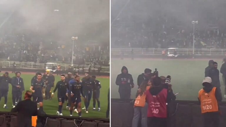 شاهد.. رونالدو يستجيب لمطلب مصورة ويلتقط صورة معها خلال مباراة النصر والتعاون