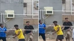 شاهد لاعب الأهلي يلعب كرة طائرة بأحد الأحياء