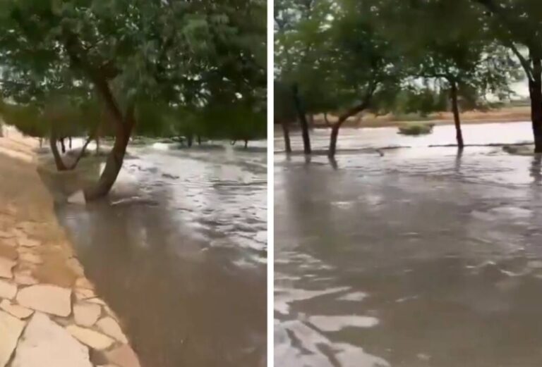 شاهد جريان سيول ‎وادي حنيفة بعد هطول أمطار غزيرة على ‎الرياض