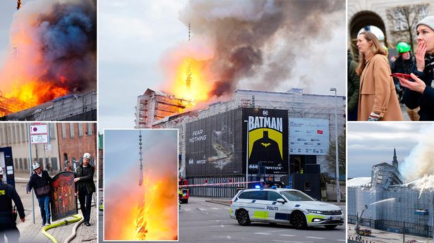 شاهد حريق هائل يلتهم مبنى بورصة كوبنهاغن التاريخي
