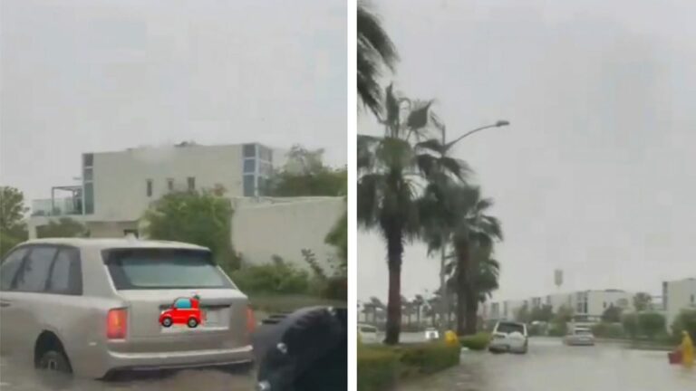 شاهد صاحب لاندكروزر يستعرض قوة سيارته أثناء غرق شوارع دبي