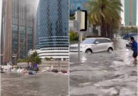 شاهد الأمطار الغزيرة تتسبب في غرق السيارات في شوارع دبي