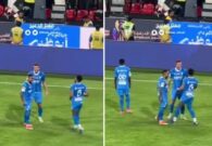بعد التسبب في طرد رونالدو.. شاهد ردة فعل لاعبي الهلال تجاه البليهي