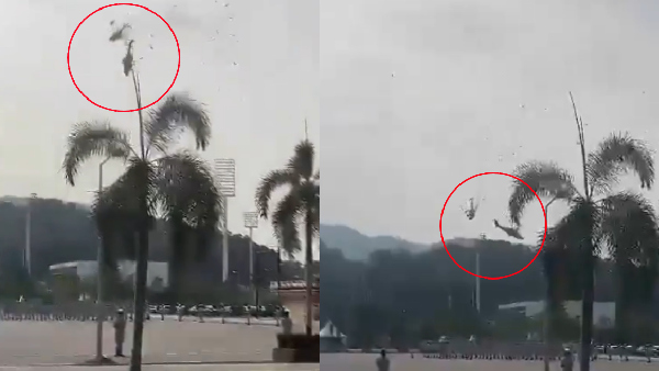 شاهد لحظة اصطدام مروحتين هليكوبتر وسقوطهما أثناء عرض عسكري في ماليزيا