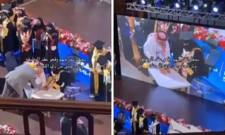 شاهد طلاب يوقعون عقود عمل أثناء حفل تخرجهم