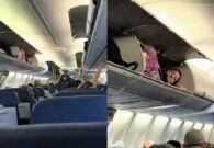 شاهد فتاة تنام في مخزن الحقائب بالطائرة لسبب غريب