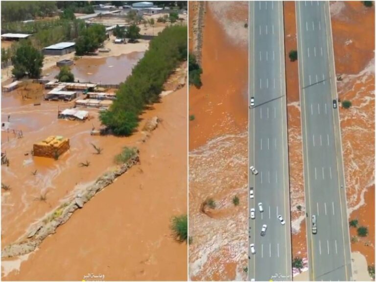 شاهد تصوير جوي لـ سيول وادي فاطمة بعد وصولها إلى طريق مكة جدة لأول مرة في التاريخ