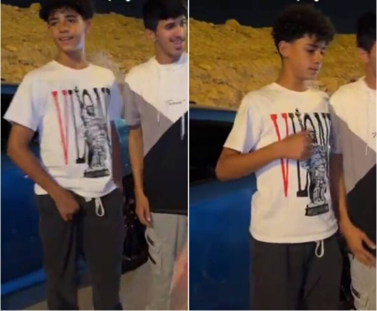 شاهد نجل رونالدو يوقف سيارته على جانب الطريق ويلتقط الصور مع معجبيه