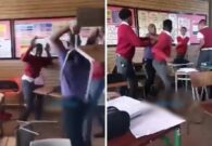 شاهد مشاجرة عنيفة بين معلم أمريكي وطالب داخل الفصل