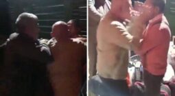 شاهد تركي يعتدي بالضرب والخنق على شخص عربي أمام أطفاله في الشارع