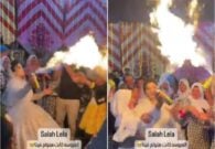 شاهد عروس مصرية تشعل حفل زفافها وترقص بالألعاب النارية
