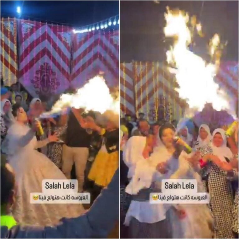 شاهد عروس مصرية تشعل حفل زفافها وترقص بالألعاب النارية