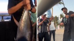 شاهد شاب سعودي يصطاد سمكة تونة كبيرة من كورنيش جدة ويثير الإعجاب