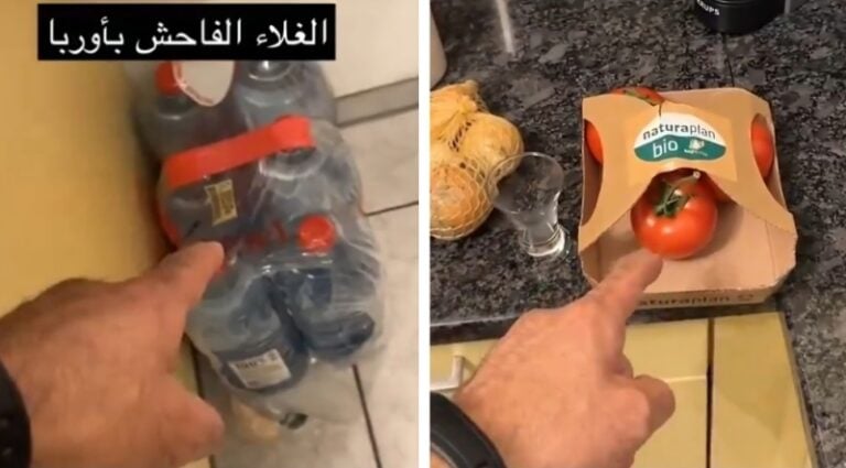 شاهد سائح سعودي في أوروبا يستعرض سعر 4 حبات طماطم و6 عبوات مياه
